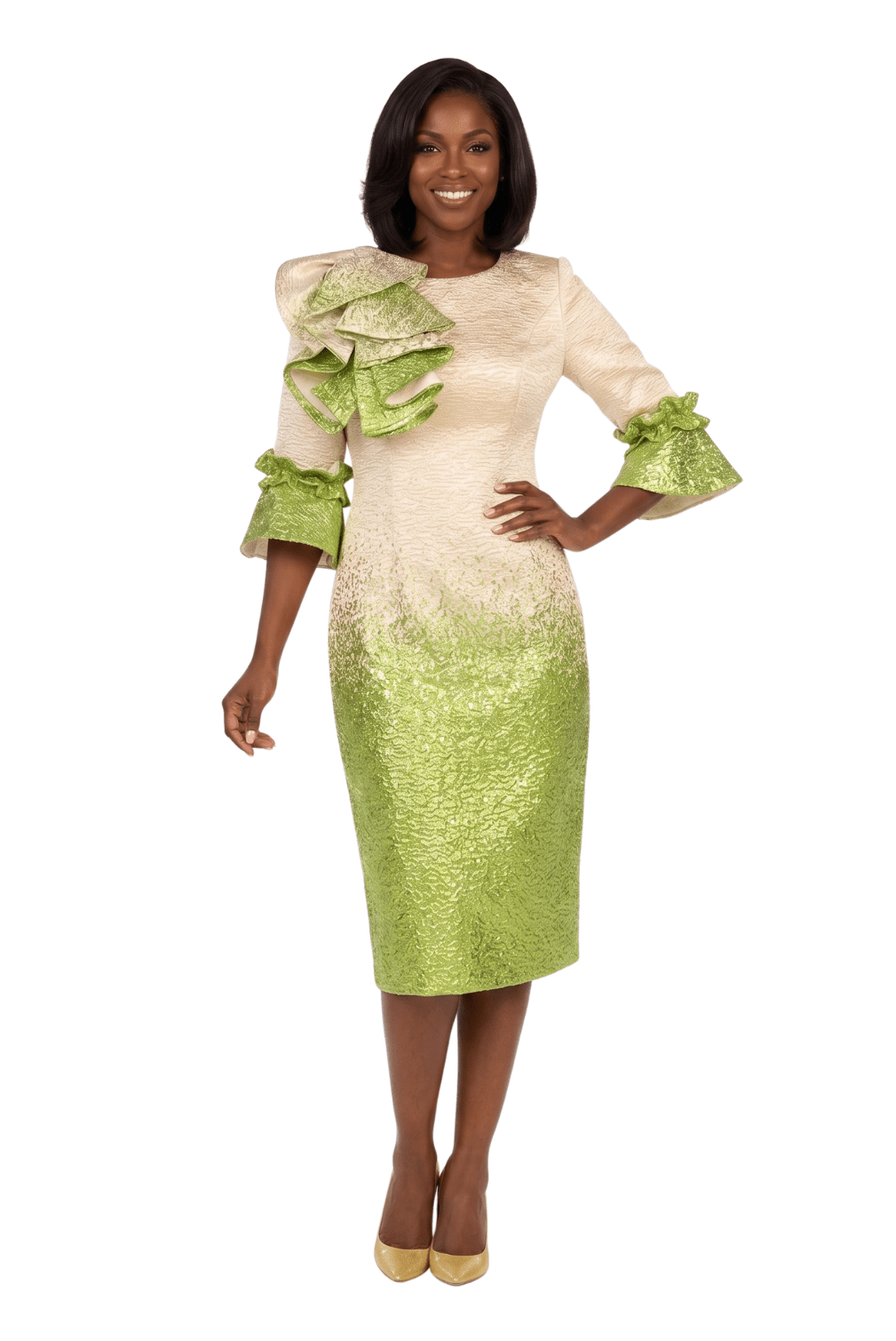Giovanna Women's Metallic Brocade Ruffle-Shoulder Sheath Dress-Plus, 8