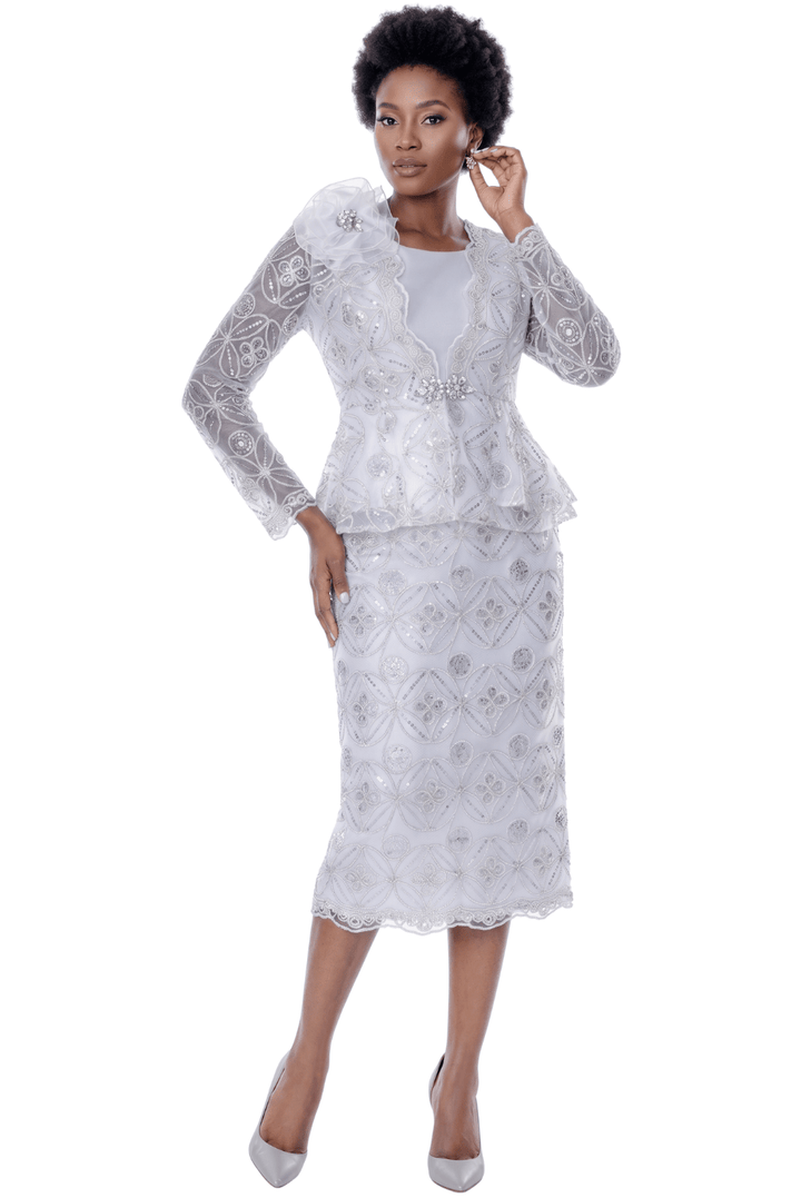 Embroidered Lace Peplum Skirt Suit by Terramina - Especially Yours