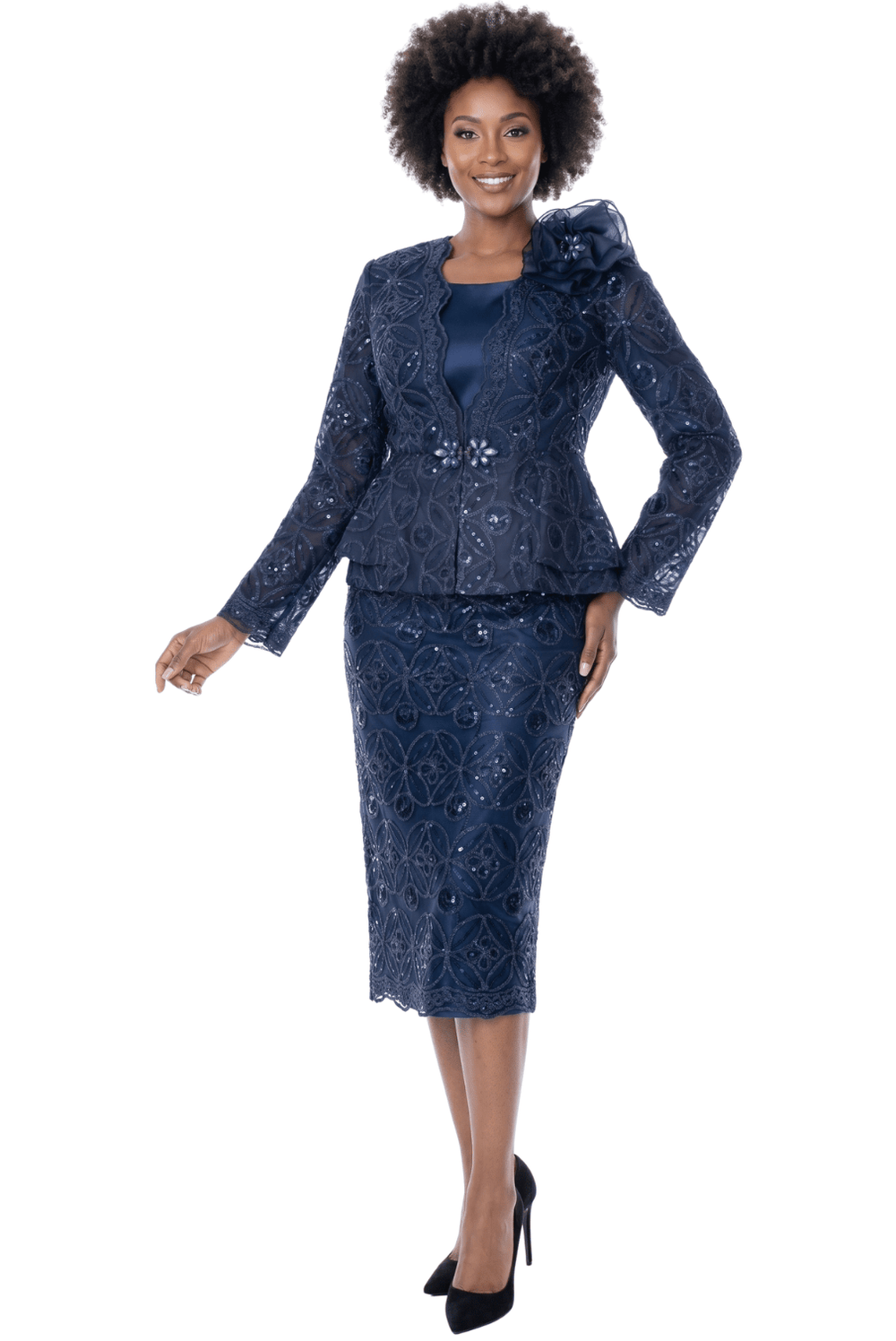 Embroidered Lace Peplum Skirt Suit by Terramina - Especially Yours