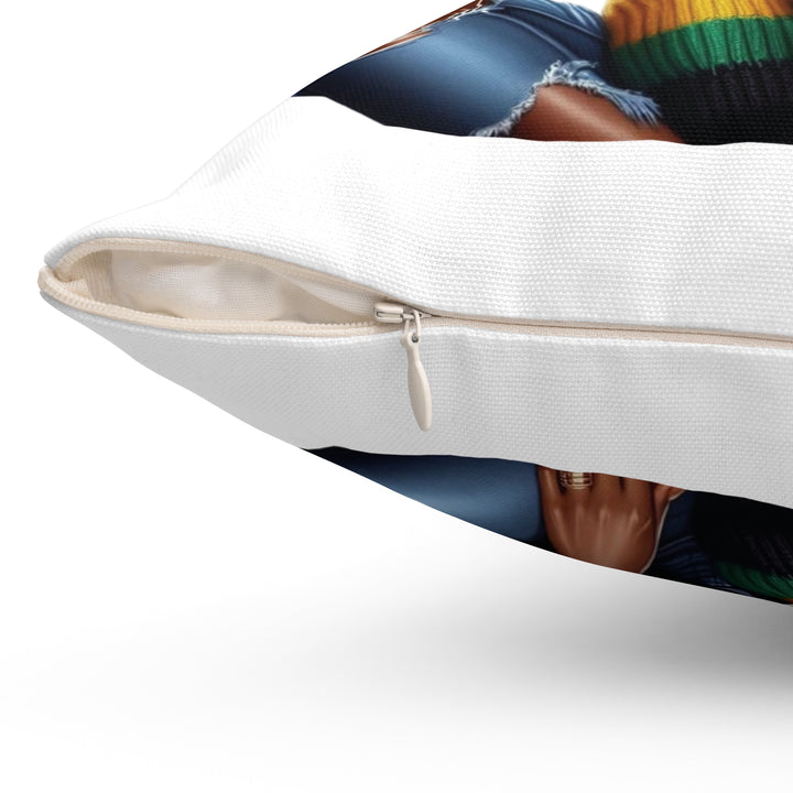 Afro Chic Decorative Pillow — Black Woman with Big Curls Graphic - Especially Yours