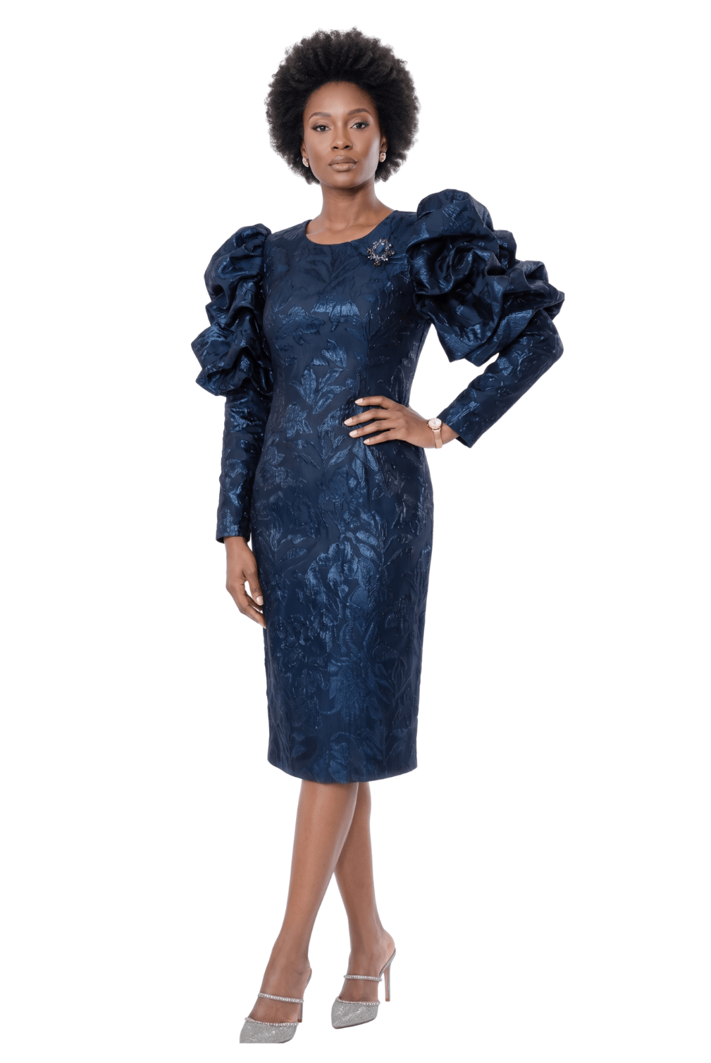 Metallic Puff Sleeve Occasion Dress by Terramina - Especially Yours