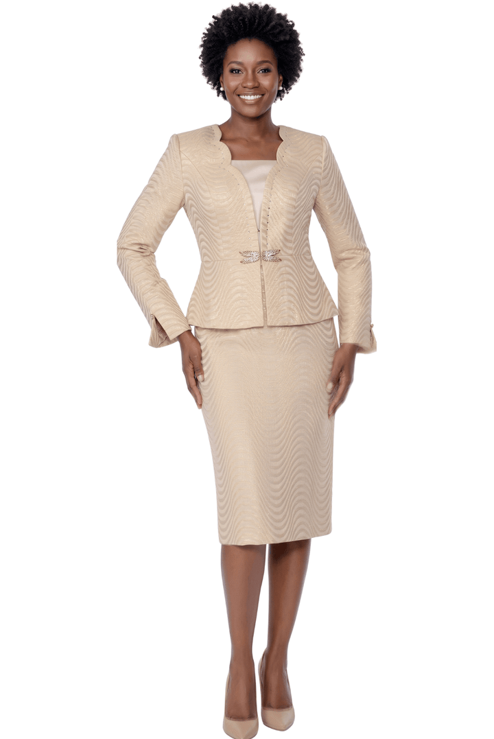 Scalloped Textured Skirt Suit by Terramina - Especially Yours