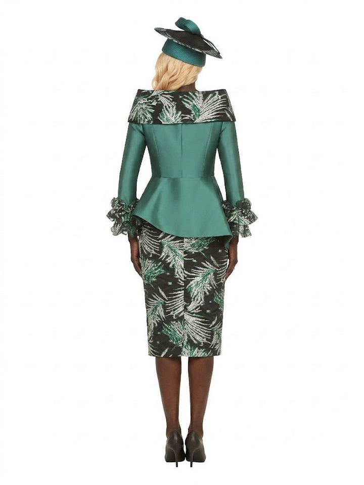 2pc Silky Twill&Jacquard Combo Skirt Suit-Plus