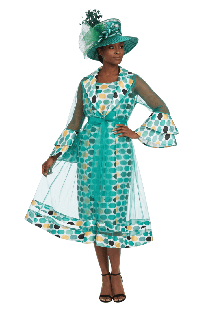 Dot Print 2pc Bell Sleeve Sheer Jkt Dress Set - Plus - Especially Yours