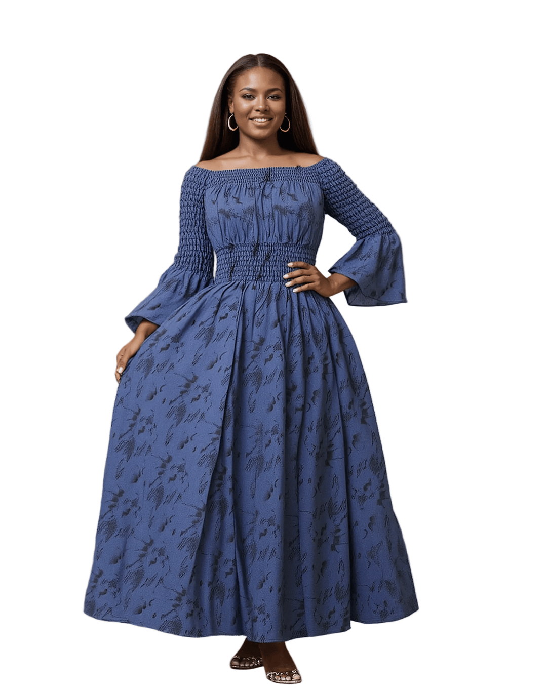 Designer Denim Off Shoulder Maxi Dress