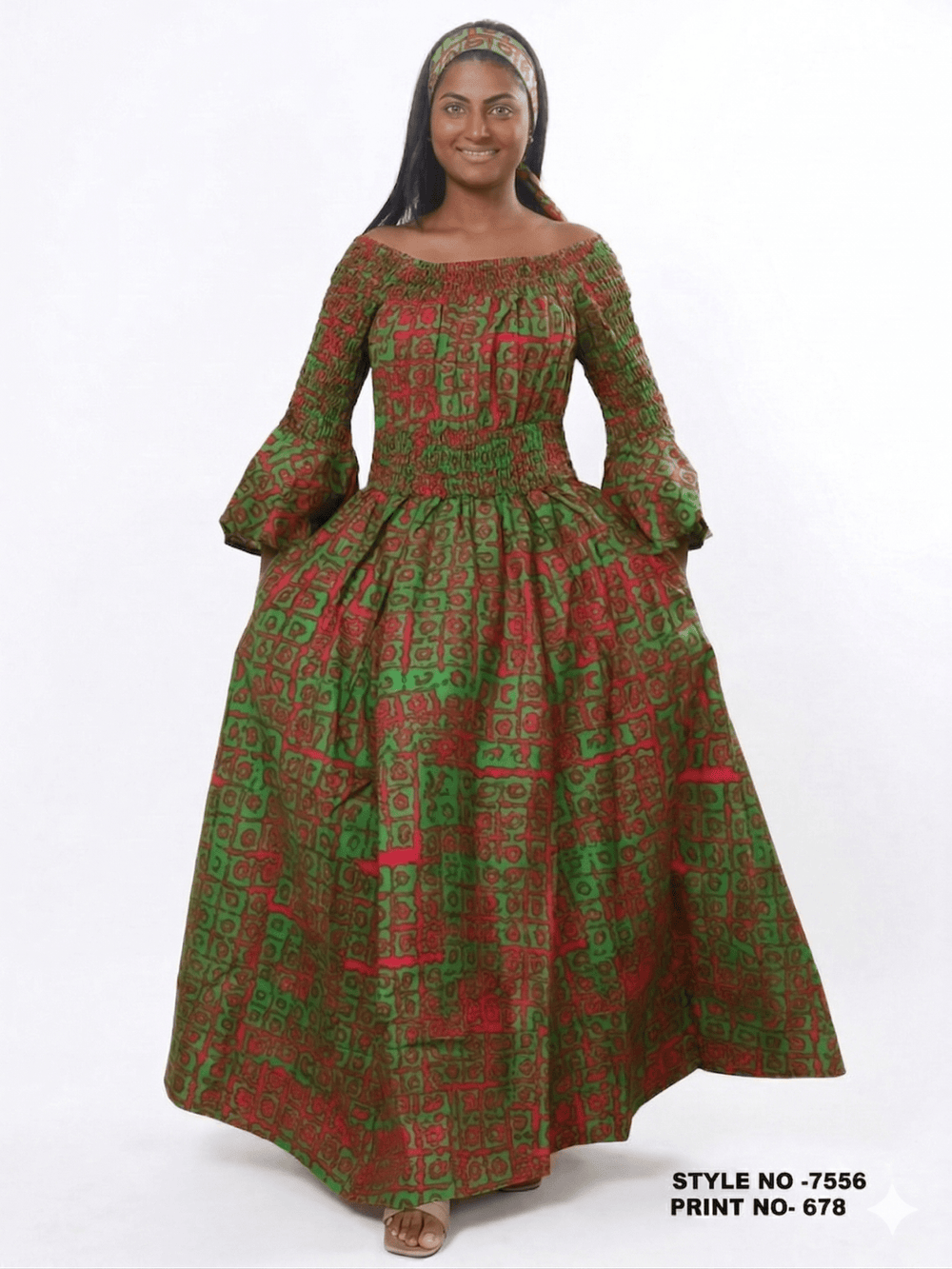 Geometric Off - Shoulder Bell - Sleeve Maxi Dress - Especially Yours