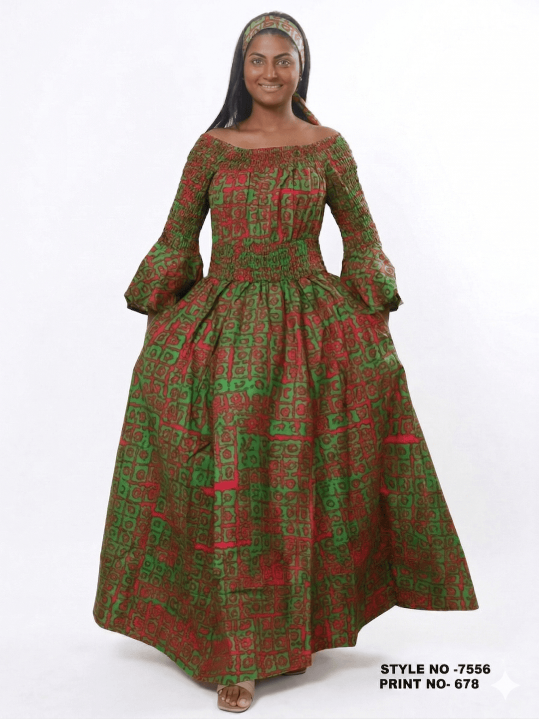 Geometric Off - Shoulder Bell - Sleeve Maxi Dress - Especially Yours