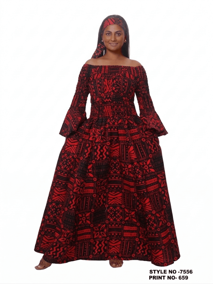 Geometric Off - Shoulder Bell - Sleeve Maxi Dress - Especially Yours