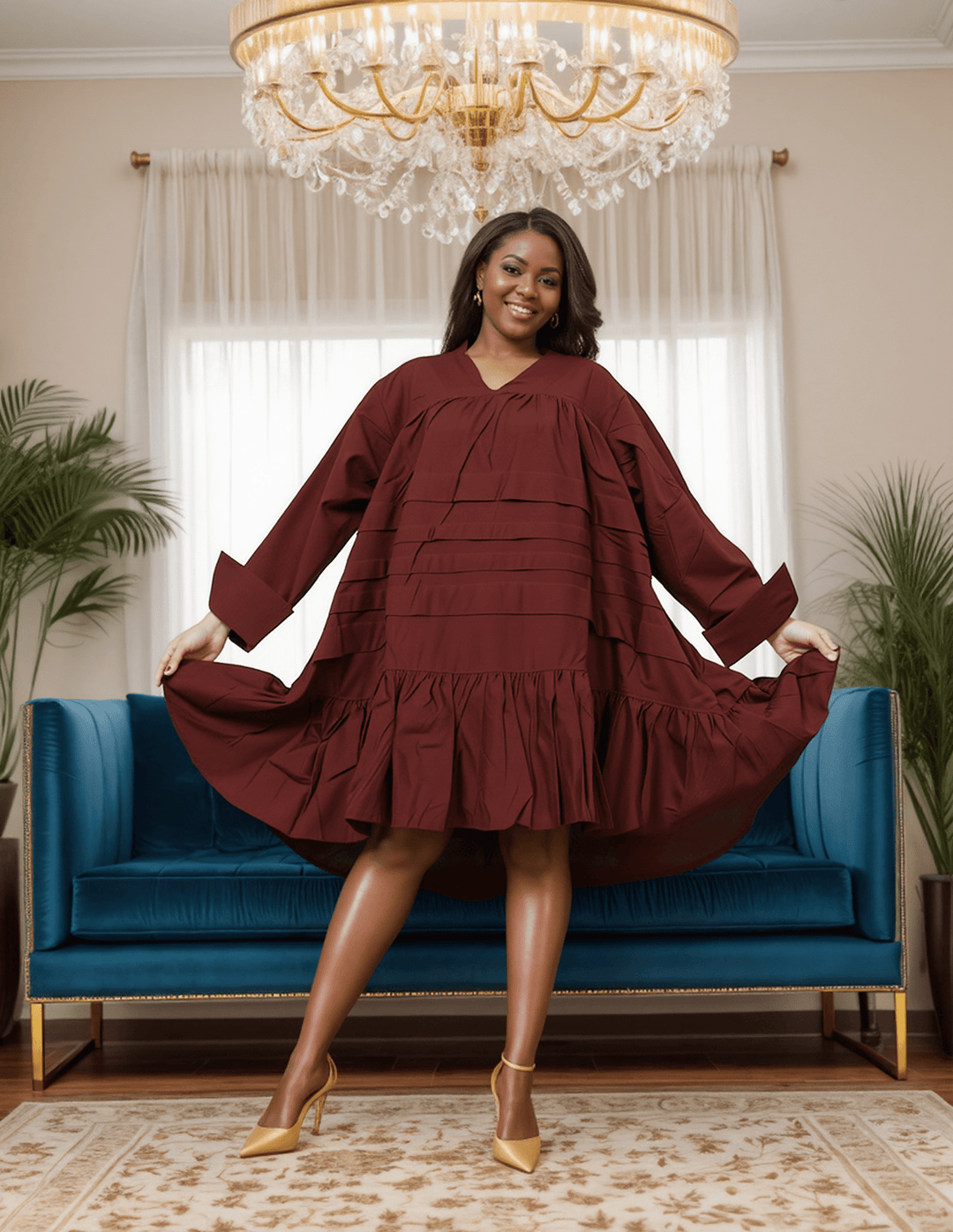 7579S - My Goto Brown Tiered Solid Tunic Dress - Especially Yours