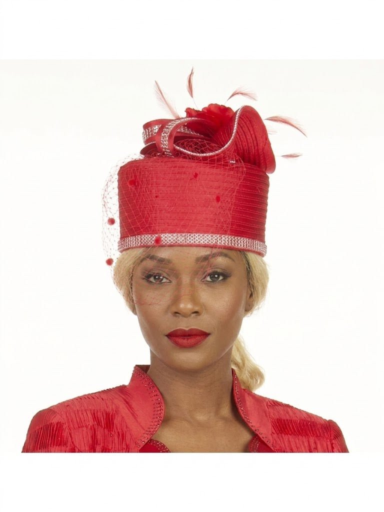 Sculpted Pillbox Hat with Veil & Feather Detail - Especially Yours