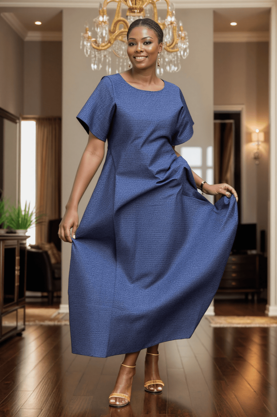 7794D Denim Dress with Deep - V Back - Especially Yours