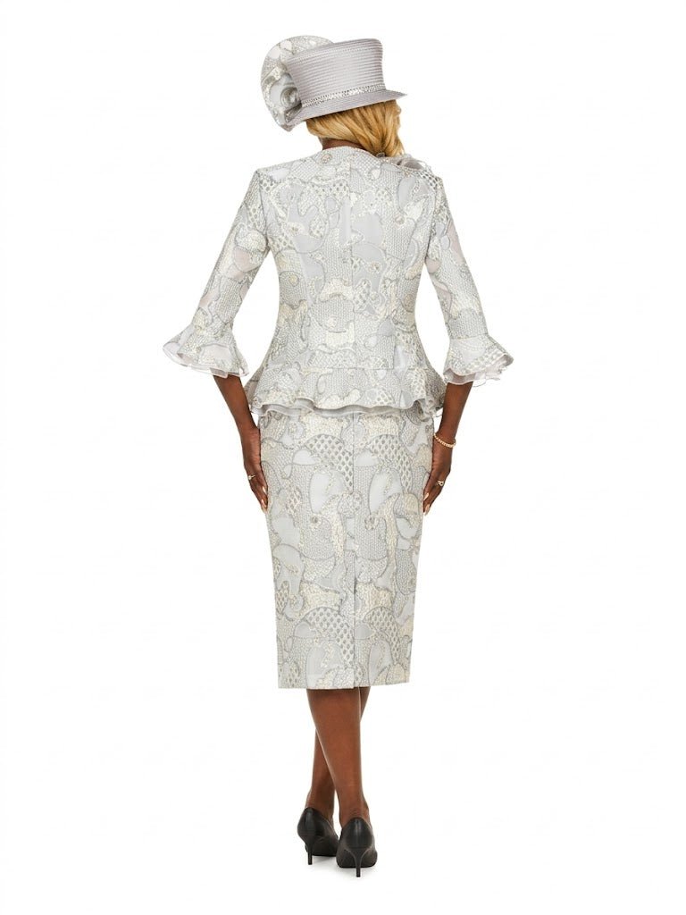 Metallic Brocade 3pc Suit w/ Organza Ruffle Jkt - Especially Yours