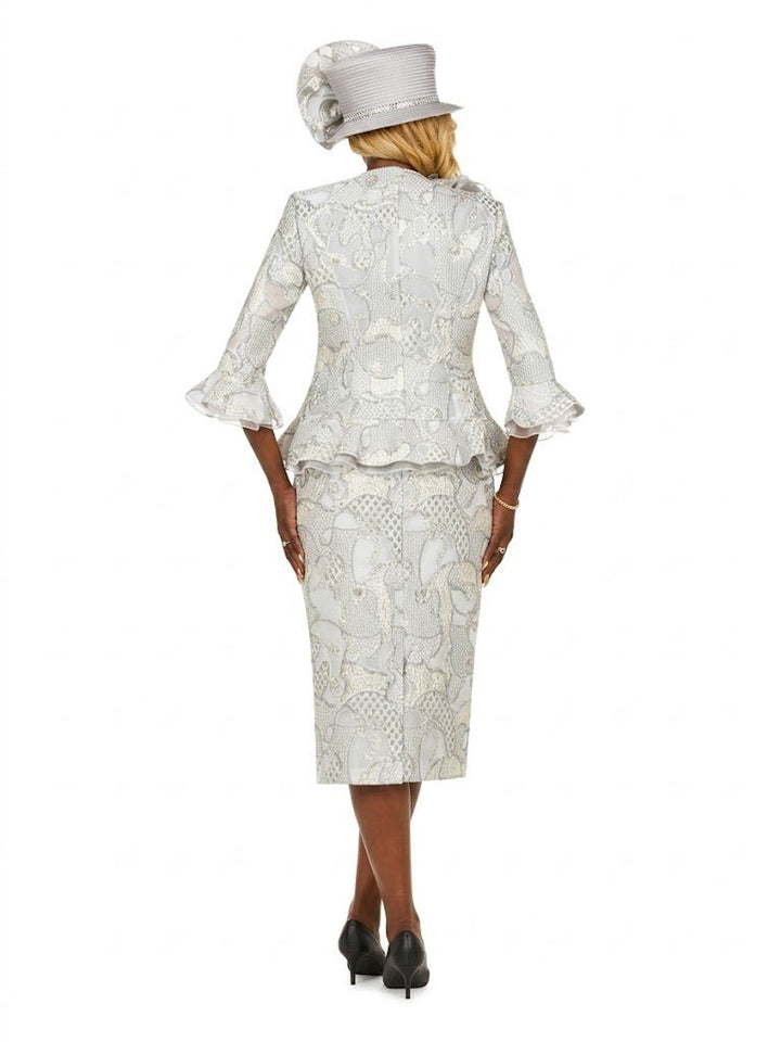 Metallic Brocade 3pc Suit w/ Organza Ruffle Jkt - Especially Yours