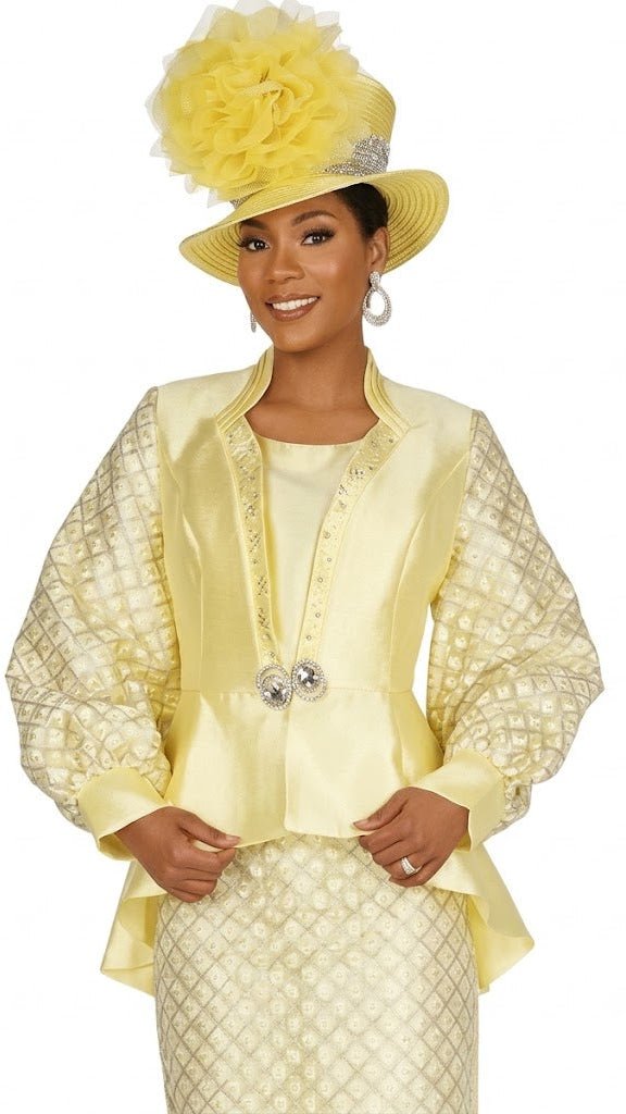 Champagne Italy 6202 Diamond Pattern Skirt Suit with Sparkle Trim Cami - Especially Yours