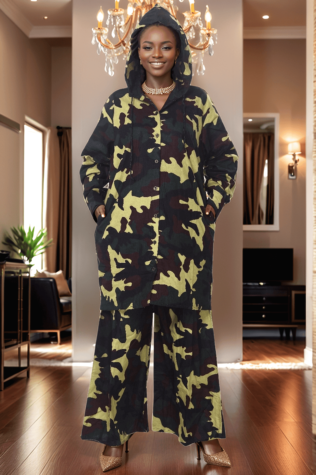 Camo 2pc Pant Set - Top/ W Hood + Pant Set - Especially Yours