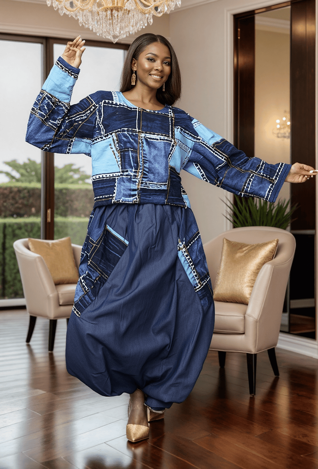 7848 - Zelena 2pc Pant Set - Top + Harem Pants - Especially Yours