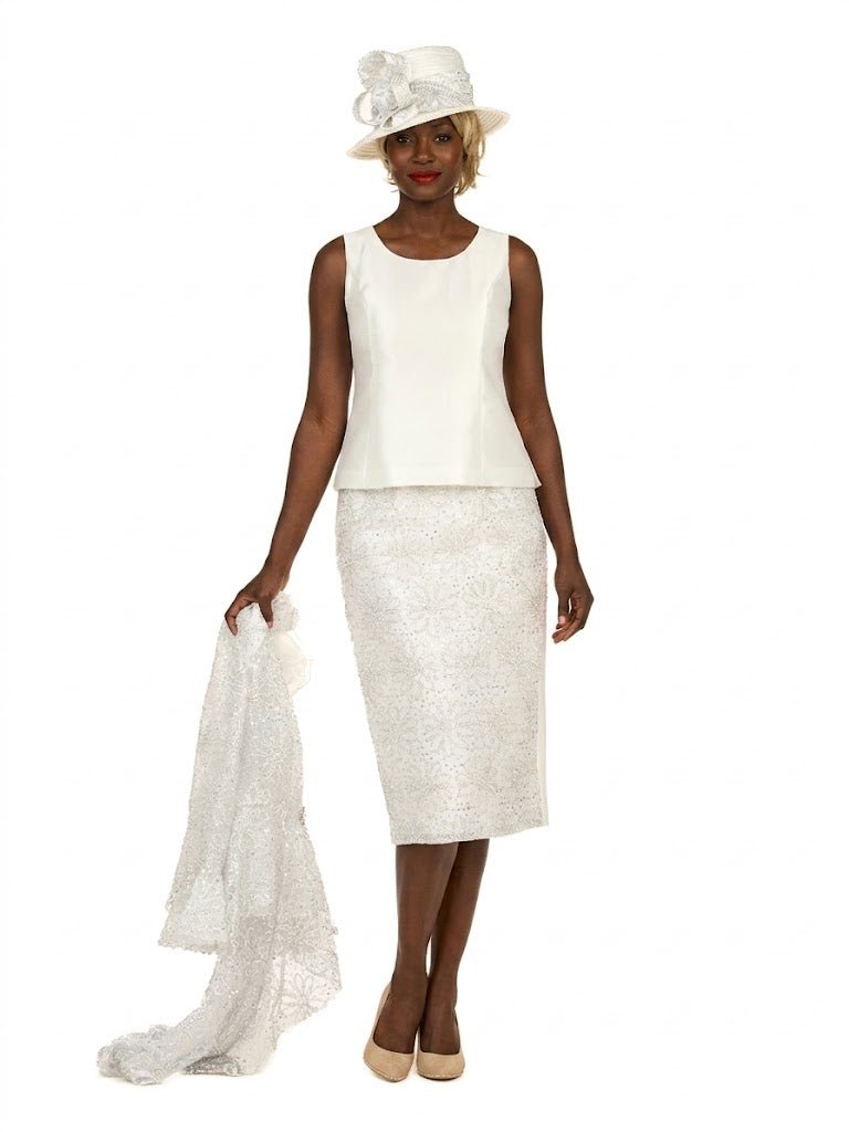 3pc Lace Peplum Skirt Suit with Asymmetric Jkt