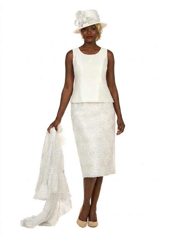 3pc Lace Peplum Skirt Suit with Asymmetric Jkt