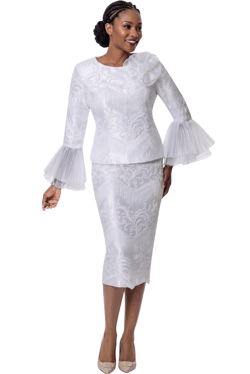 Pleated Bell Sleeve Skirt Suit by Terramina - Especially Yours