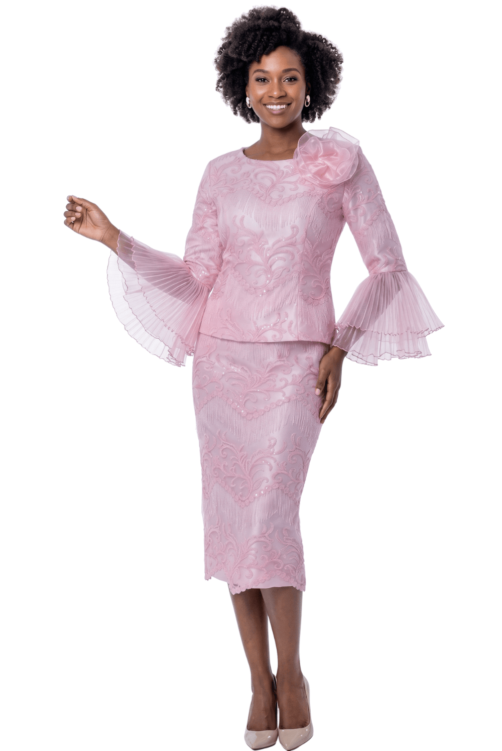 Pleated Bell Sleeve Skirt Suit by Terramina - Especially Yours