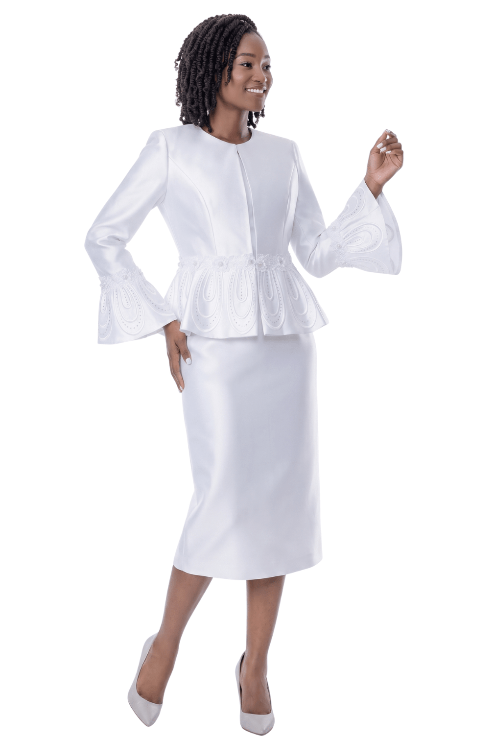 Embroidered Peplum Skirt Suit by Terramina - Especially Yours