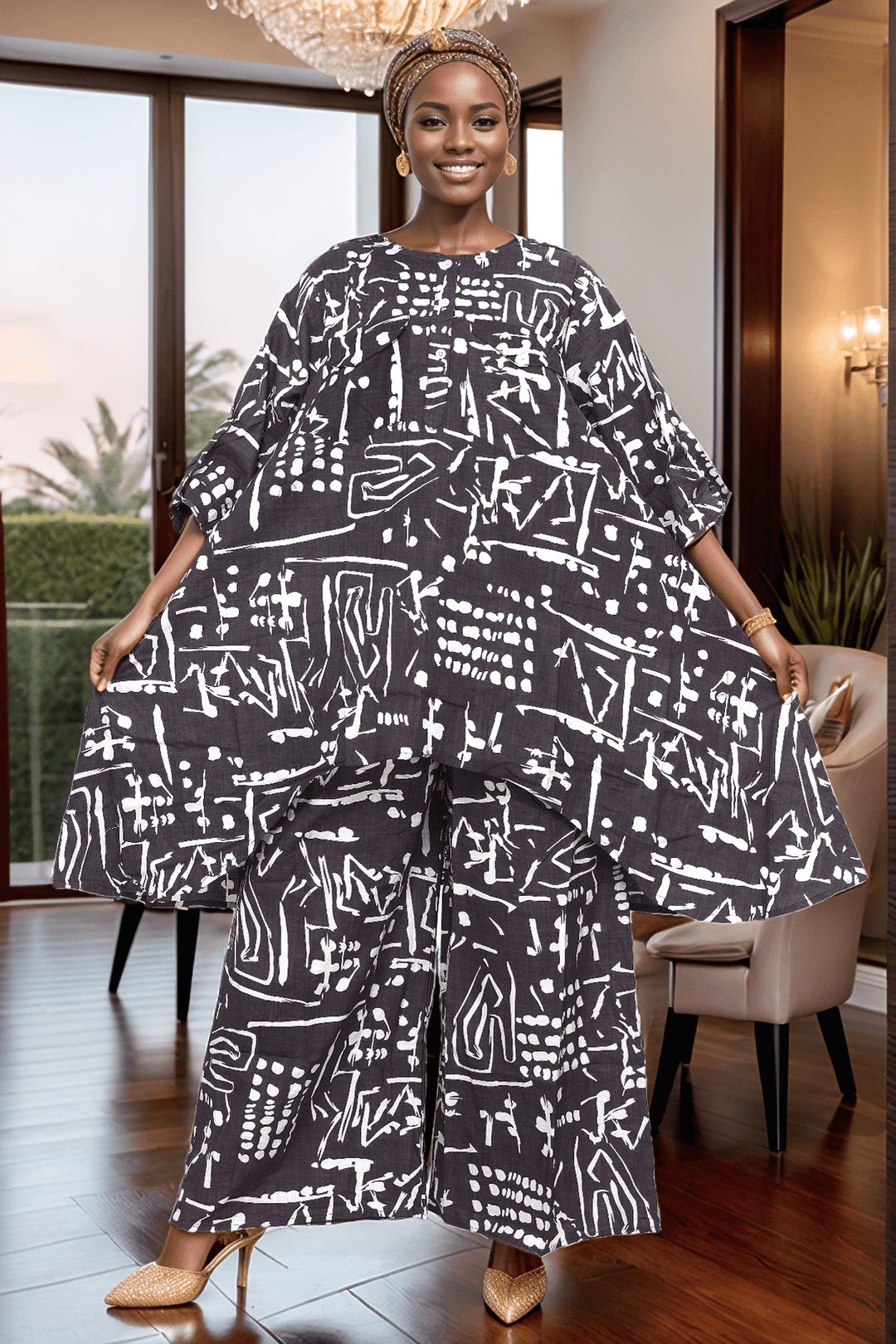 Maya's Crochet Back African Print 2pc Pant Set - Especially Yours