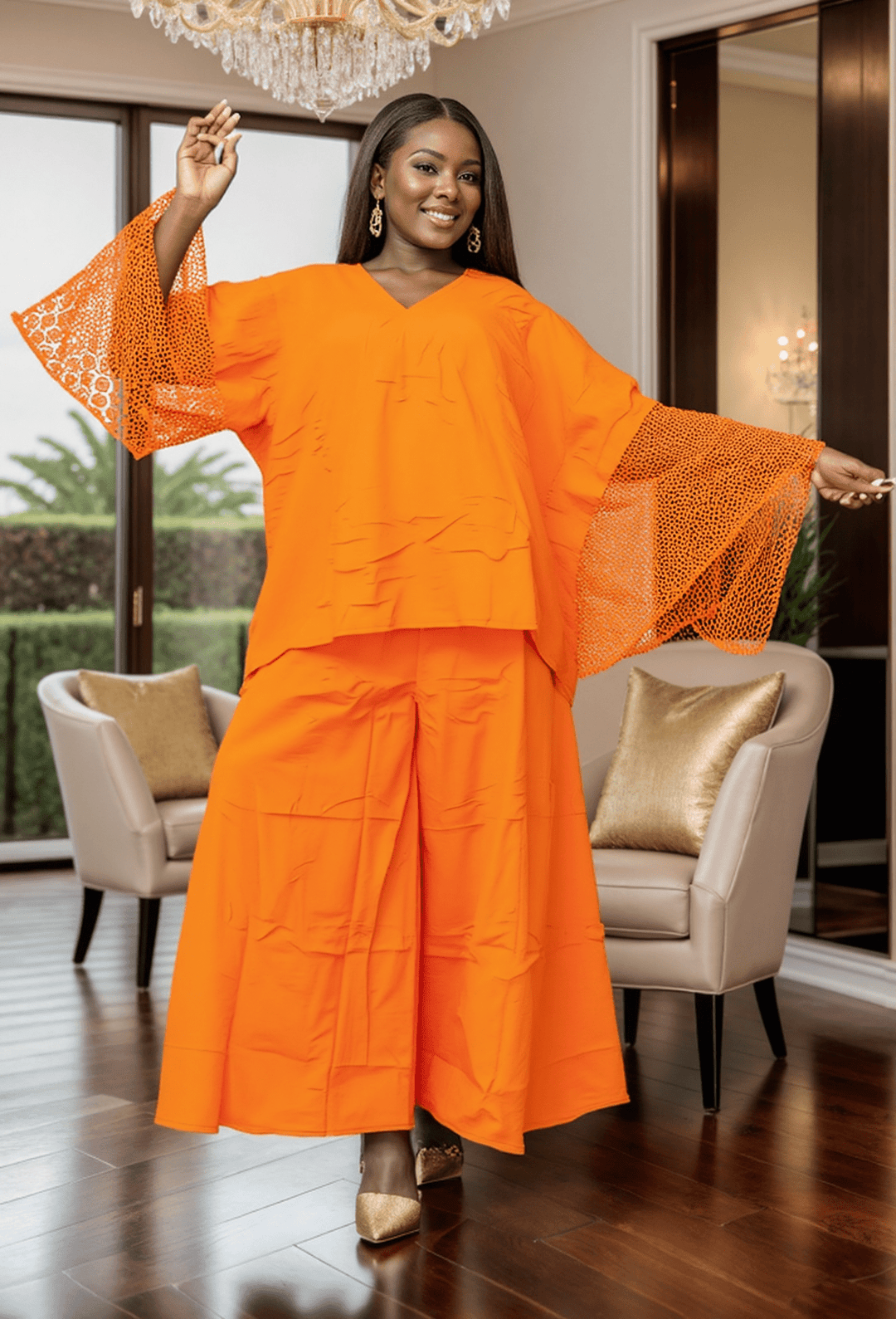 7866 Burst of Color with Crochet 2pc Pant Set - Especially Yours