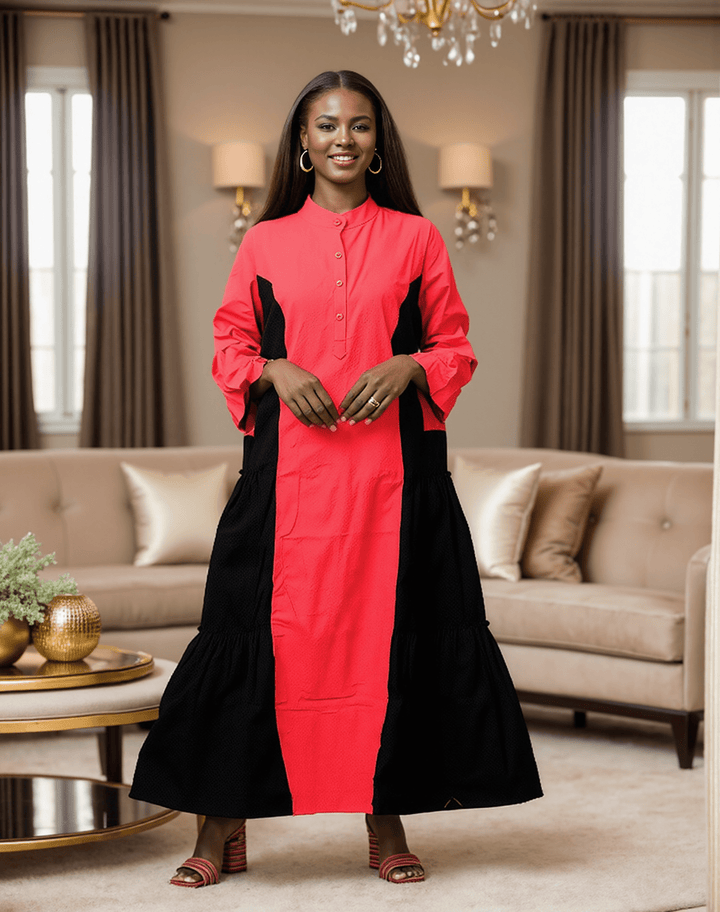 7907 - Gorgeous Two Toned Ankle Length Button Down Pocketed Dress - Especially Yours