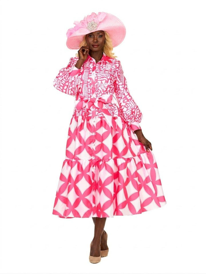 Bold Prt Tiered Button - Front Midi Drs w/ Belt - Plus - Especially Yours