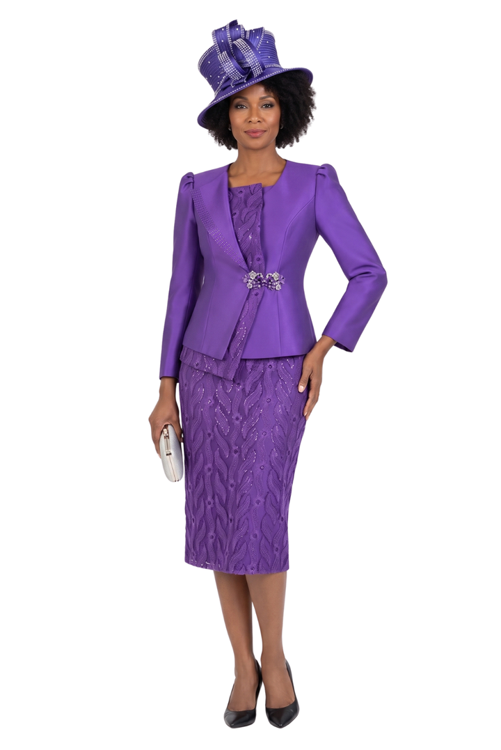 2pc Silky Twill Jkt + Sequined Lace Skirt Suit