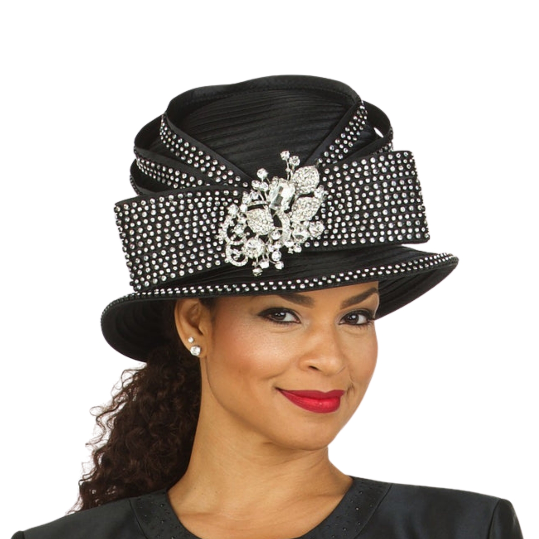 Small Brim Hat w/ Rhinestone Decor