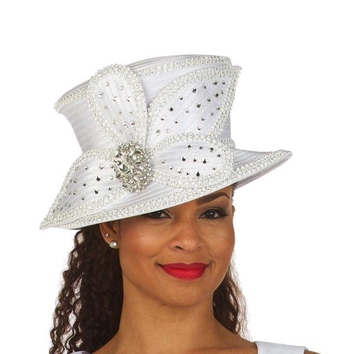 Small Brim Hat w/ Bows & Rhinestone Decor