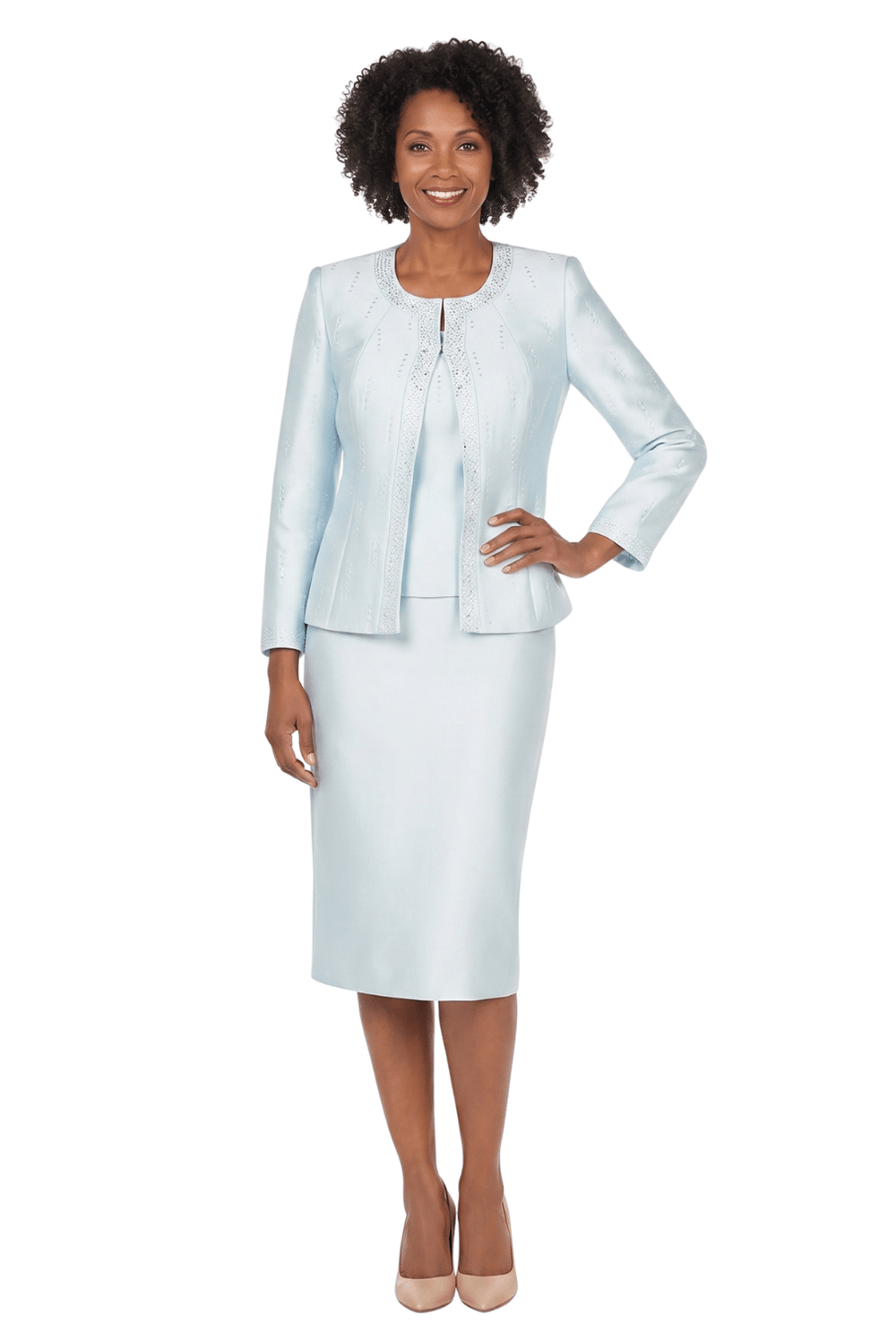 3pc Silky Twill Skt Suit w/ Meteoric Stones - Plus - Especially Yours
