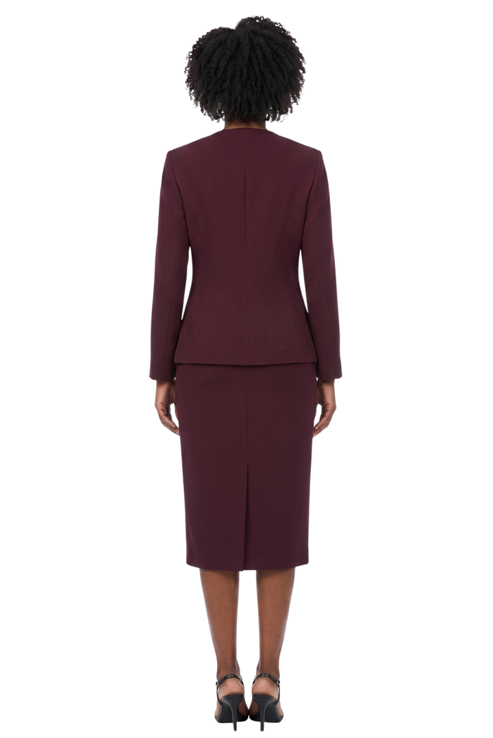3pc Collarless Clean Lines Detailed Skirt Suit - Plus Size