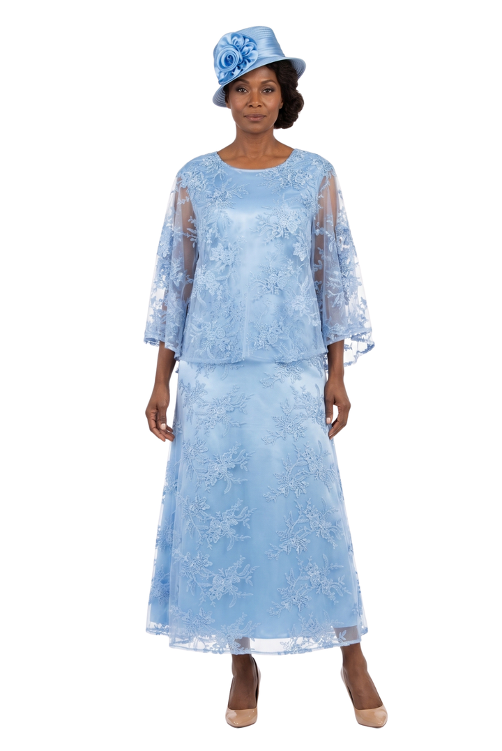 2pc Lace Dress & Hi-Lo Pull Over Lace Cape - Plus size