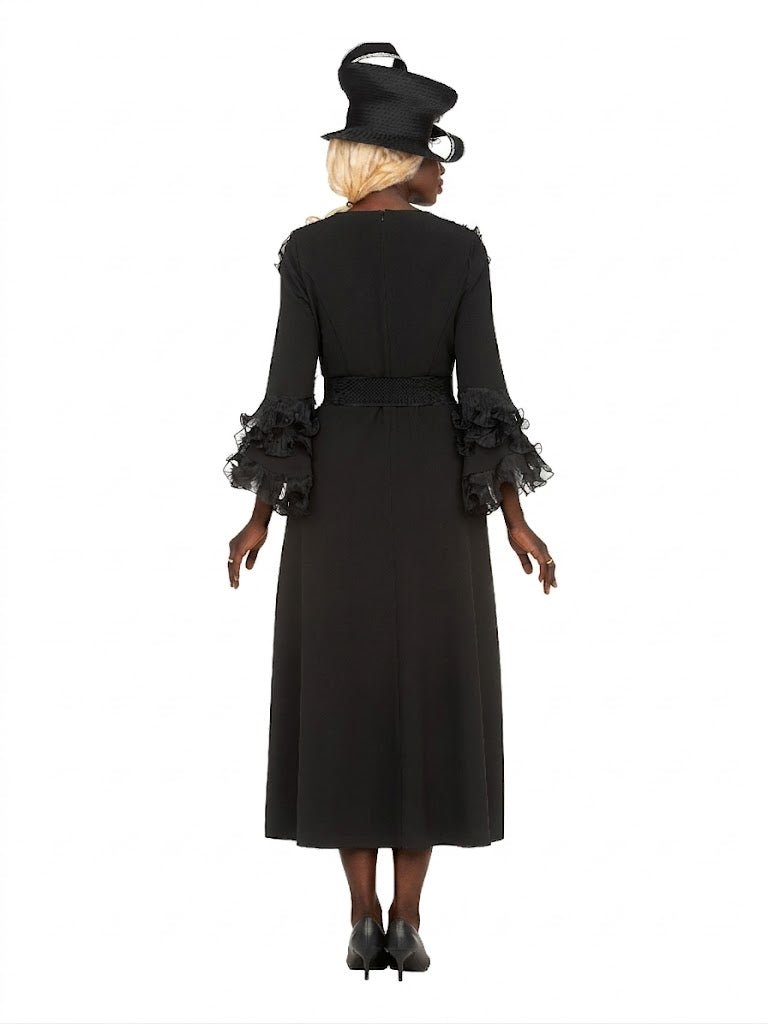 Belted A - line Dress in Stretch Crepe & Organza - Especially Yours