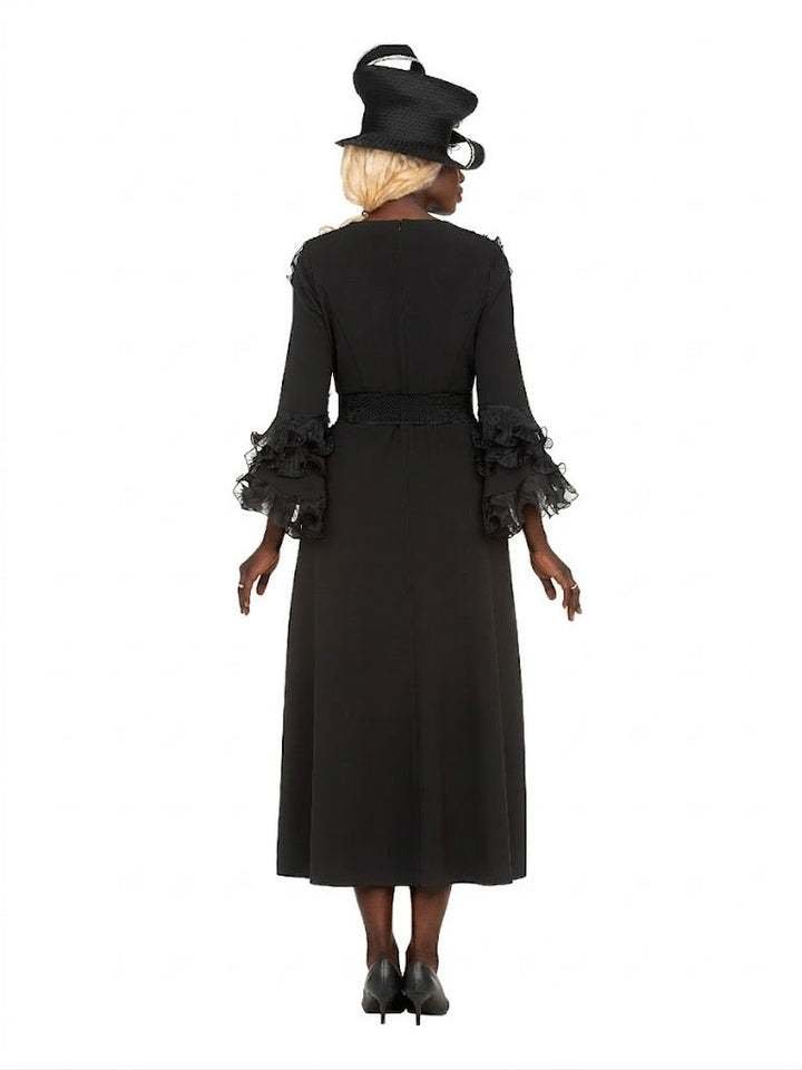 Belted A - line Dress in Stretch Crepe & Orgz - Plus - Especially Yours