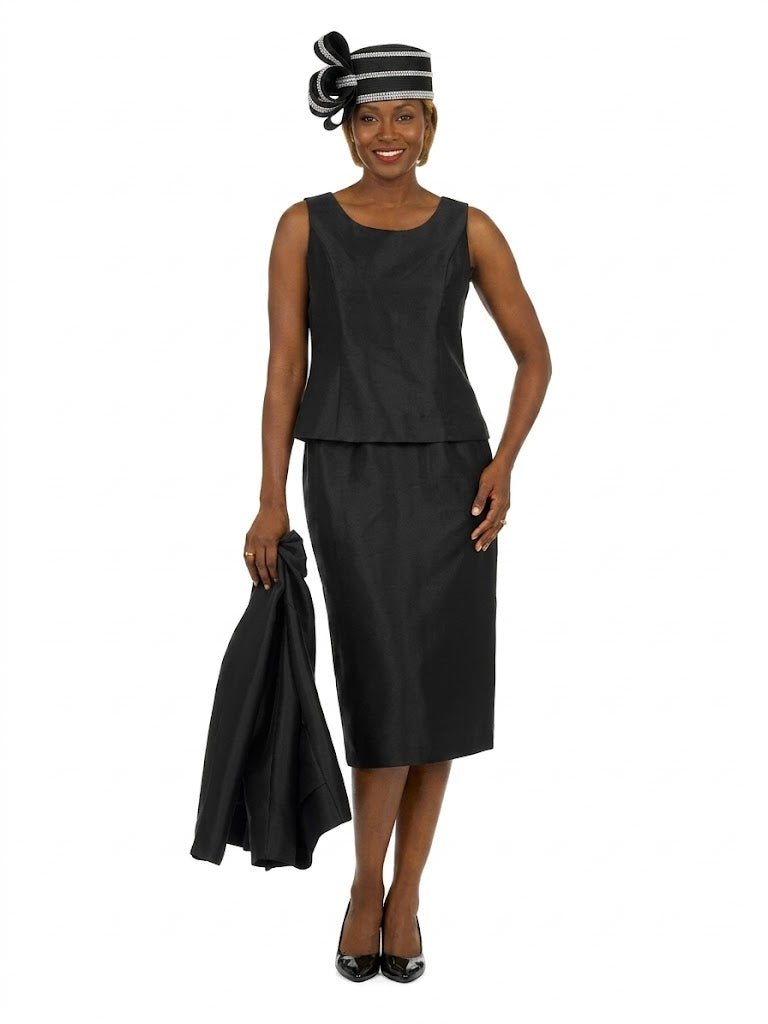 3pc Silky Twl Collarless Peplum Jkt Skt Suit-Plus