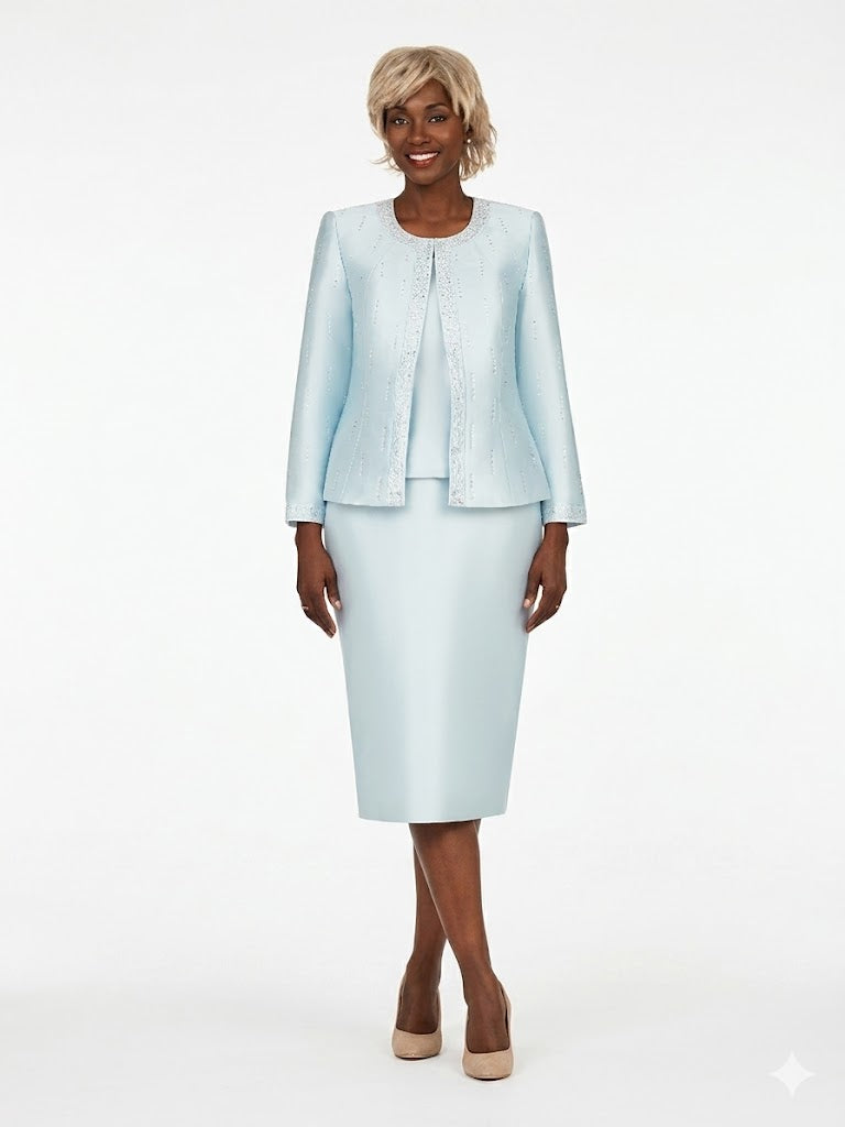 3pc Silky Twill Skt Suit w/ Meteoric Stones-Plus