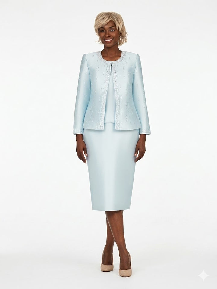 3pc Silky Twill Skt Suit w/ Meteoric Stones-Plus