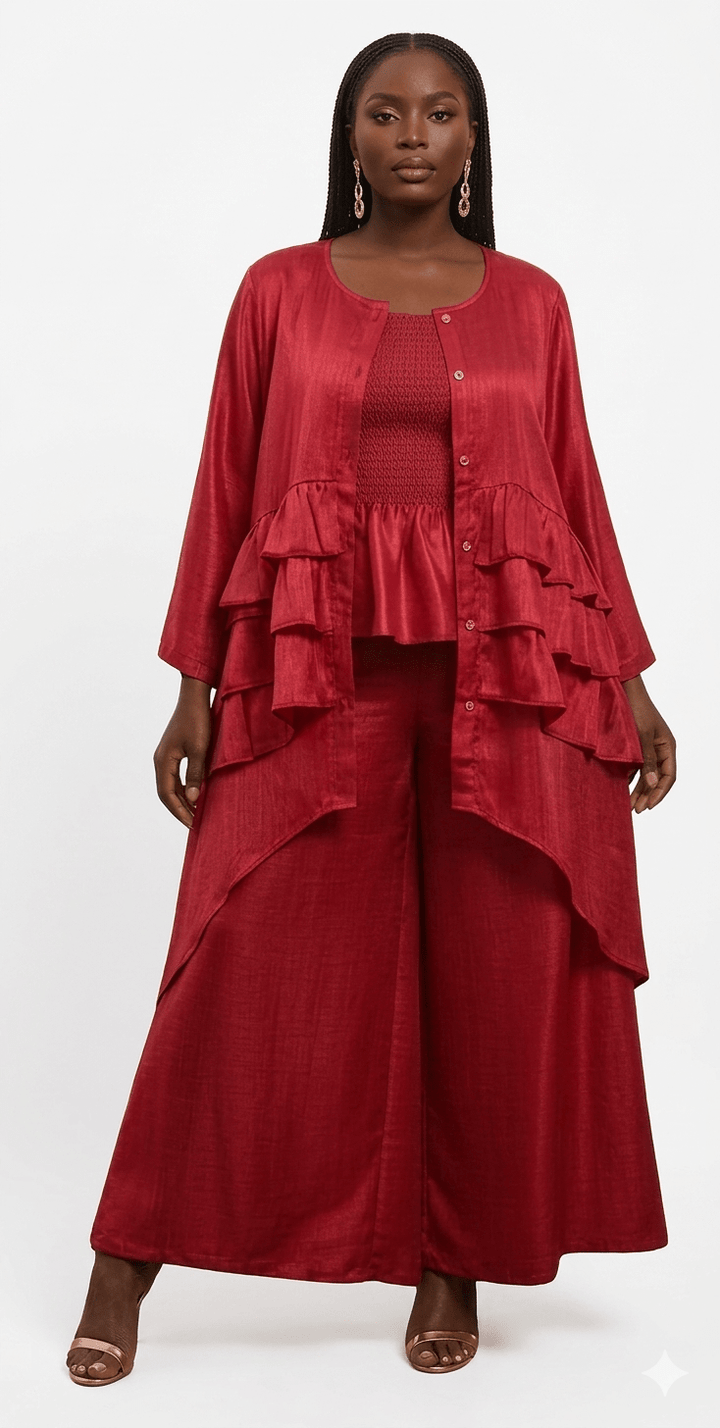 Tiered Ruffle Duster & Wide - Leg Palazzo Set - Especially Yours