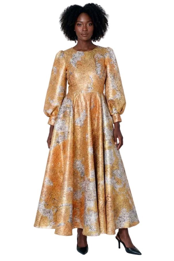 Brocade Dress with Bishop Sleeves - 4848 - Especially Yours