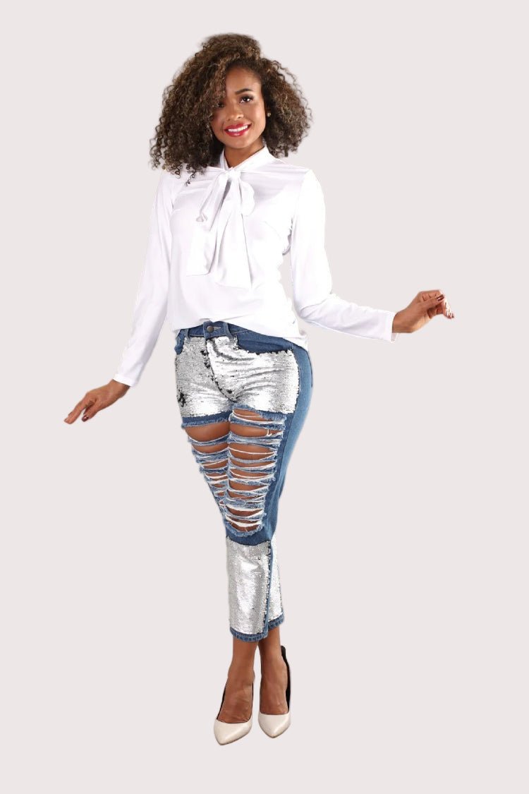 Black Long Sleeve Blouse Top with Bow Tie – Smart Casual 81535 - Especially Yours