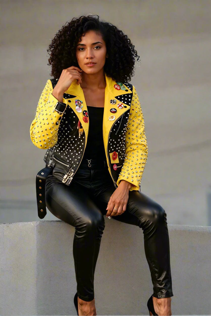Studded Faux Leather Moto Jacket with Embroidered Tiger Back - 81751 - Especially Yours