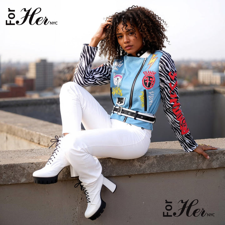 Leather Zebra - Print Moto Jacket with Embroidered Tiger - 81762 - Especially Yours