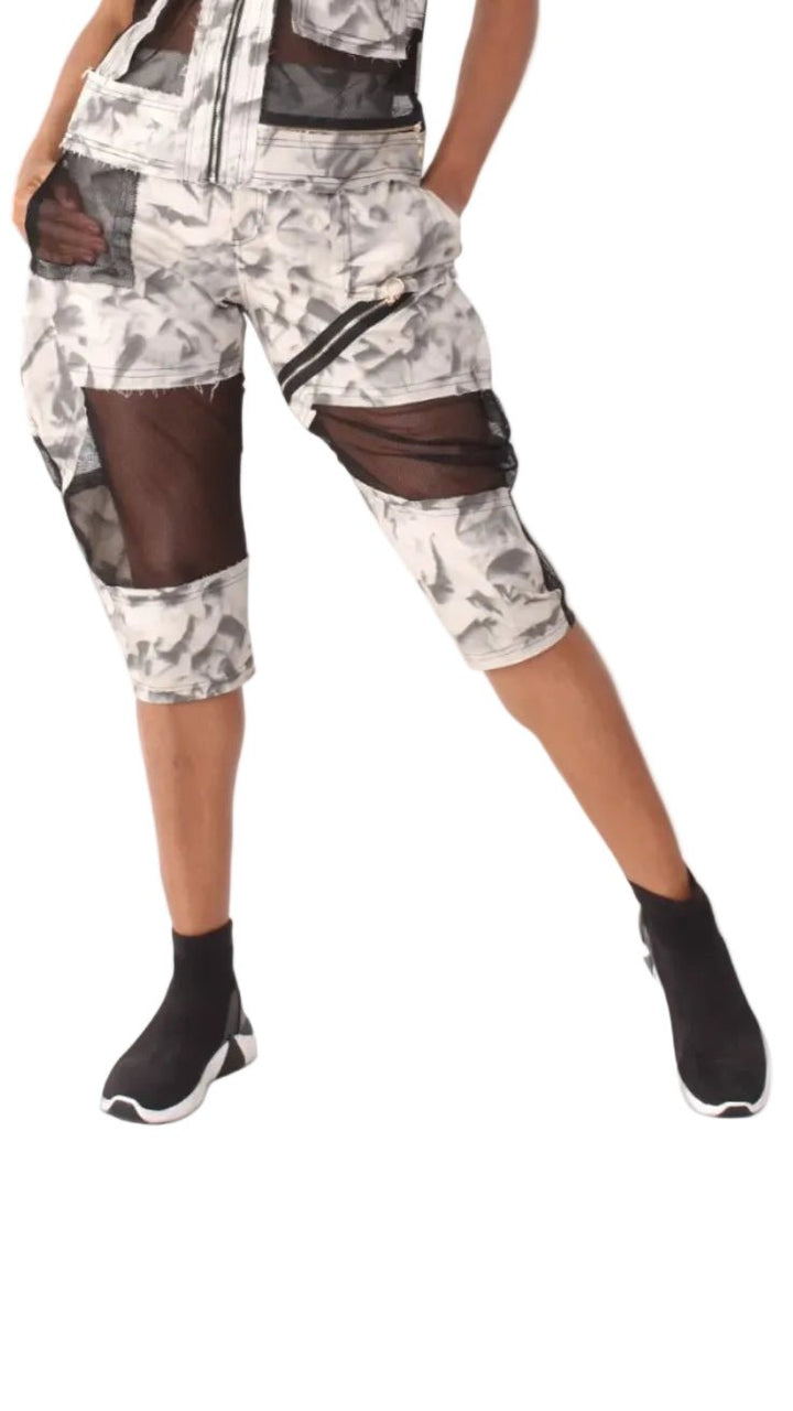 Mixed Media Printed Capris with Mesh Accents- 81910 - Especially Yours