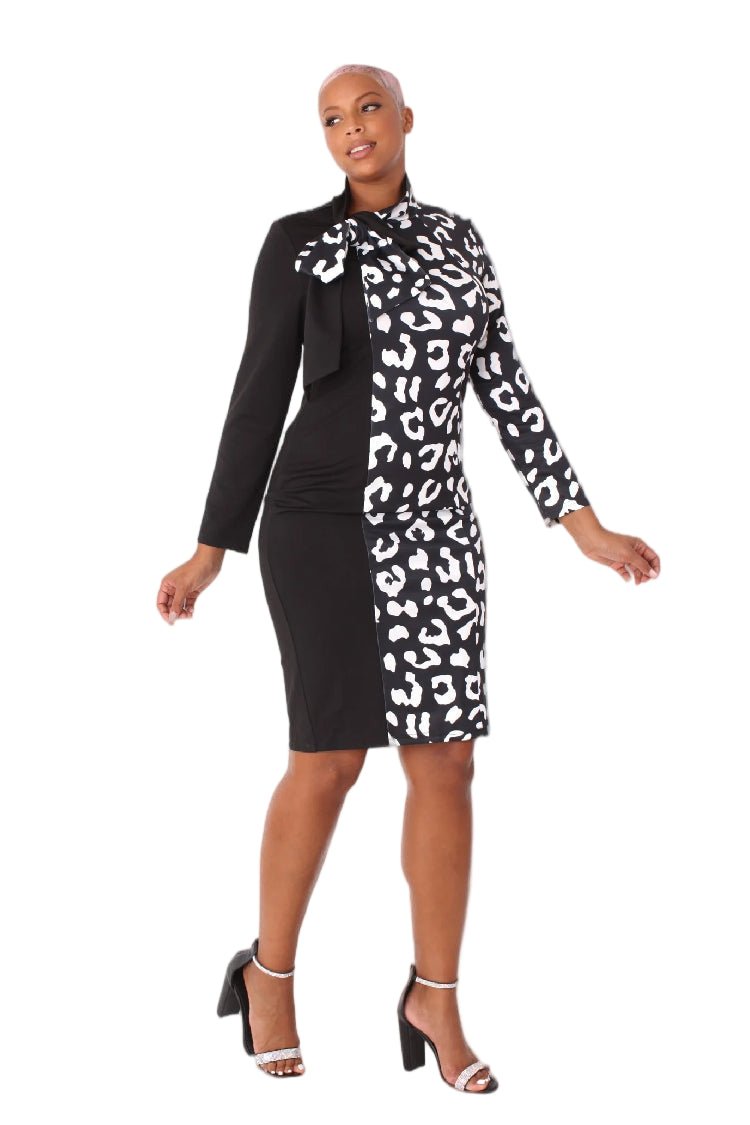Bold Leopard Print Midi Dress with Bow Collar - 81938 - Especially Yours