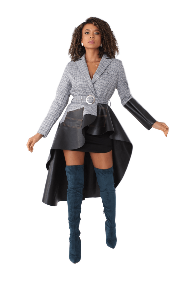 Plaid High - Low Blazer with Leather - 82018 - Especially Yours
