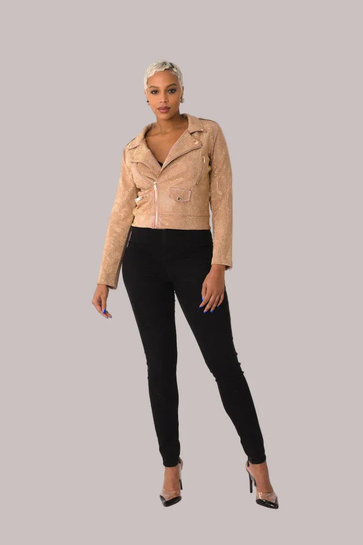 Suede Moto Jacket with Allover Diamonds - 82022 - Especially Yours
