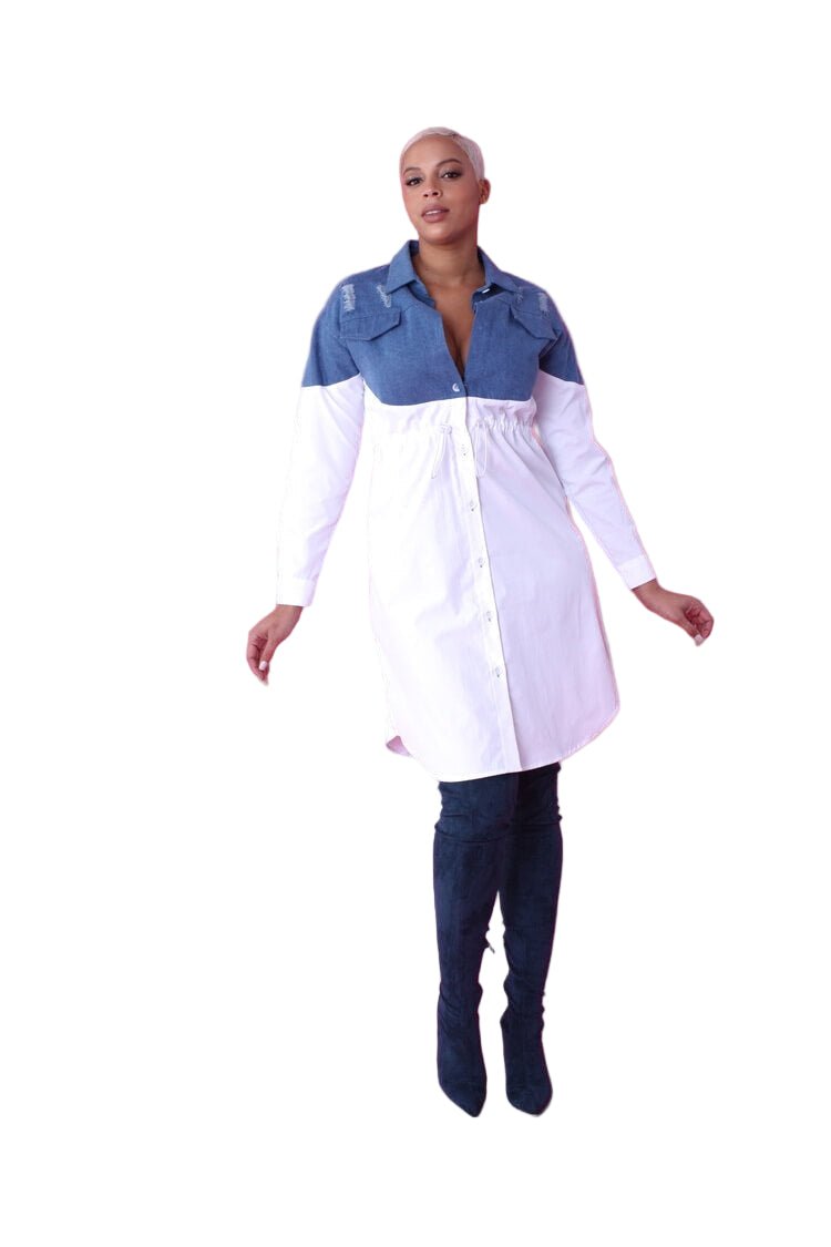 Denim Combo Woven Shirt Dress - 82043 - Especially Yours